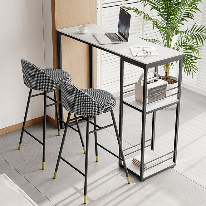 Industrial Black Iron Bar Dining Table with Stone Top Rectangle Indoor Bistro Table Clearhalo 'Bar Furniture' 'Bar Tables' 'bar_tables' 'furn' 'furn_bar_tables' 'Furniture' 'furniture_bar_tables' 'Kitchen & Dining Furniture' 1200x1200_259be3da-1865-499d-9833-84fa6d6711df