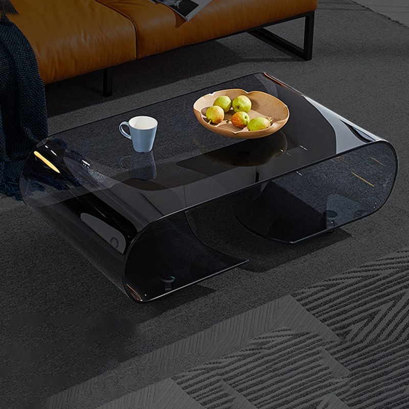 Geometric Glass Coffee Table with Casters Contemporary Shelf Included Cocktail Table Clearhalo 'Coffee & Accent Tables' 'Coffee Tables' 'coffee_tables' 'furn' 'furn_coffee_tables' 'Furniture' 'Living Room Furniture' 1200x1200_259f8086-e630-4fdc-8151-9ebef356658a