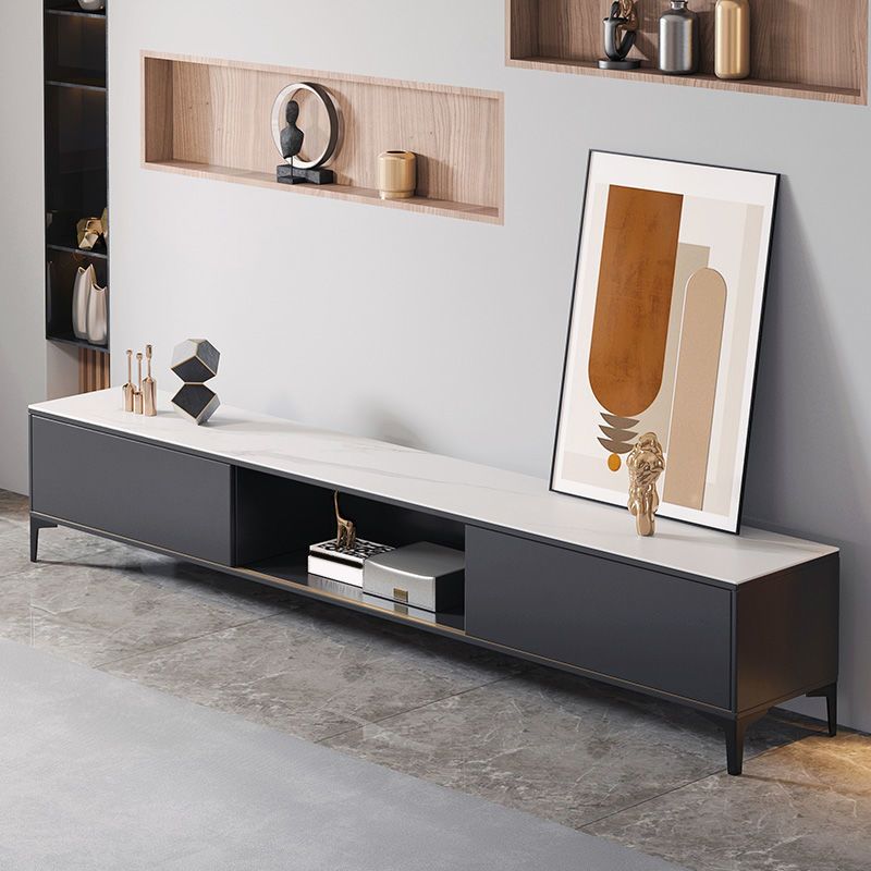 Console de télévision de rangement ouvert et noir en ardoise avec 2 portes