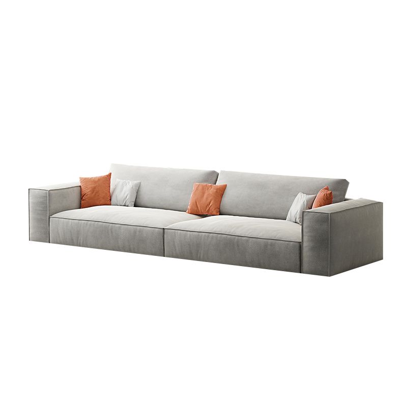 Simple Light-grey Sofa/Sectional with Faux Leather and Pillowed Back Cushions Clearhalo 'furn' 'furn_sectionals' 'Furniture' 'furniture_sectionals' 'kitchen' 'kitchen_sectionals' 'Living Room Furniture' 'Sectionals' 1200x1200_25a88c02-4476-443d-8a02-58e7085f953d