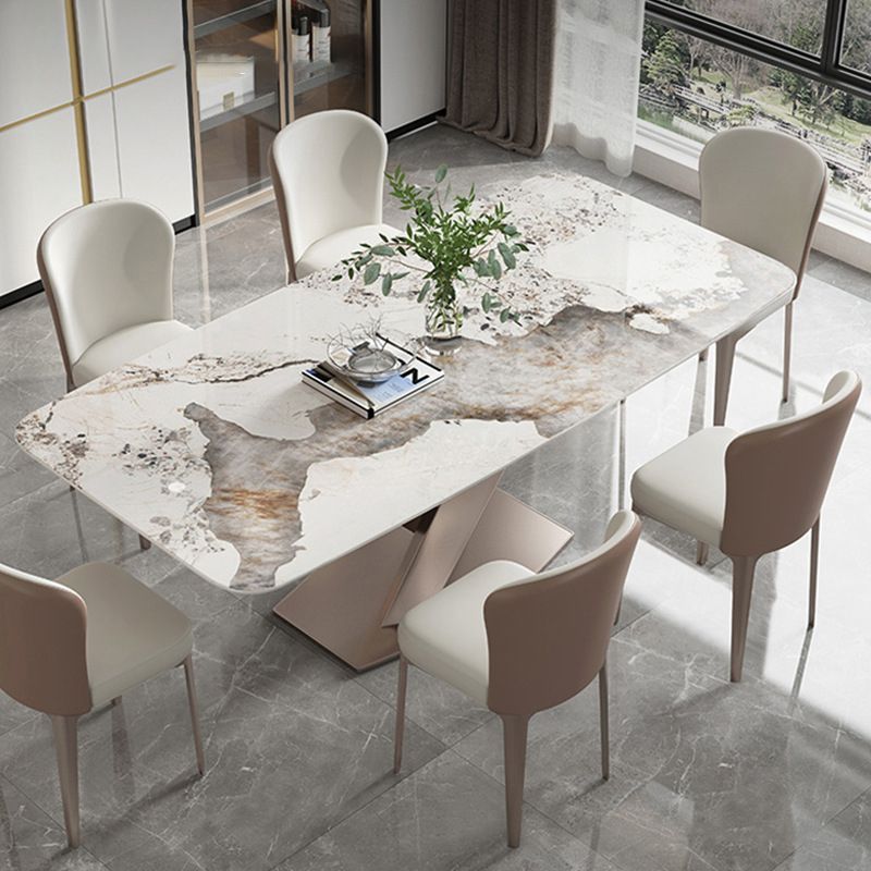 Modern Sintered Stone Dining Room Set with Rectangle Table and Metal Base Home Dining Set Clearhalo 'Dining Room Sets' 'Dining Tables & Seating' 'dining_room_set' 'furn' 'furn_dining_room_set' 'Furniture' 'furniture_dining_room_set' 'Kitchen & Dining Furniture' 'kitchen&dining_furn' 'kitchen' 1200x1200_25aad6e8-72e6-4413-be1d-843ab6067b53