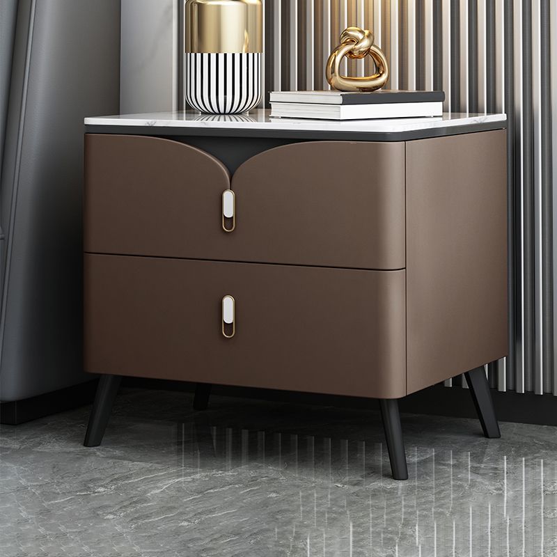 18 Inch H Night Table Modern Solid Wood 2-Drawer Stone Top Faux Leather Nightstand Clearhalo 'Bedroom Furniture' 'furn' 'furn_night_stand' 'Furniture' 'night_stand' 'Nightstands' 1200x1200_25abc33c-7d0d-4c21-8940-49fc66f5417b