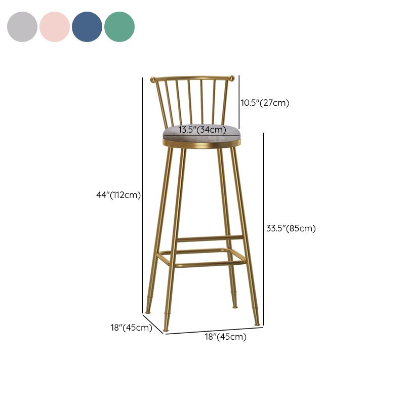 Glam Backrest Armless Counter Stool Iron Bar Stool with Velvet Cushion and Pedal for Cafe Clearhalo 'Bar Furniture' 'Bar Stools' 'bar_stools' 'furn' 'furn_bar_stools' 'Furniture' 'Kitchen & Dining Furniture' 1200x1200_25b13fa9-86c6-49a3-80ea-8fdaba75e84e