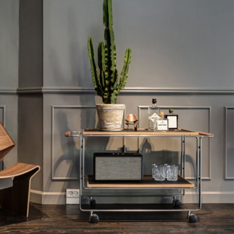 Tavolo di accento lato divano moderno in acciaio e legno massiccio con scaffale