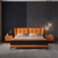 Modern Standard Bed Orange Panel Bed with Upholstered Headboard