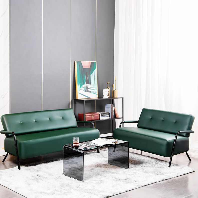 Faux Leather Sofa 27.55" High Mid Century Modern Recessed Arm Sofa