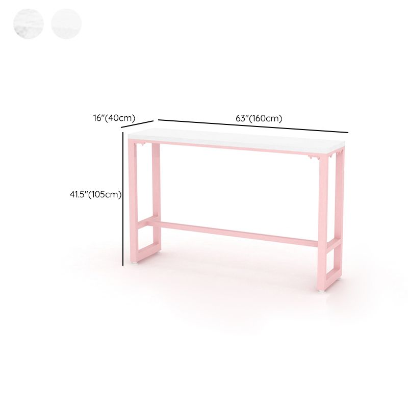 Glam Rectangle Bar Stool Table White Top Pub Table with Pink Base Clearhalo 'Bar Furniture' 'Bar Tables' 'bar_tables' 'furn' 'furn_bar_tables' 'Furniture' 'Kitchen & Dining Furniture' 1200x1200_25bca051-8e75-4129-b041-2fad5c2b853b