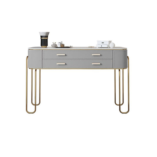 Mirror & 2 Schubladen hellgraues Make -up -Eitelkeitsverkleiderungstisch Stuhl Set