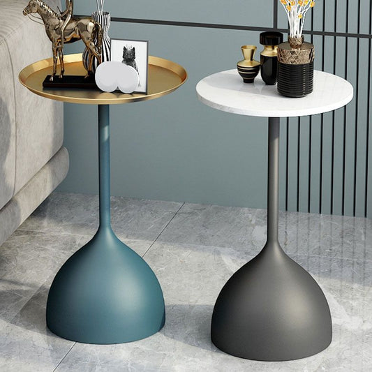 Mid-century Modern 24 " Tall Iron Pedestal End Table Round Tray Top Side Table