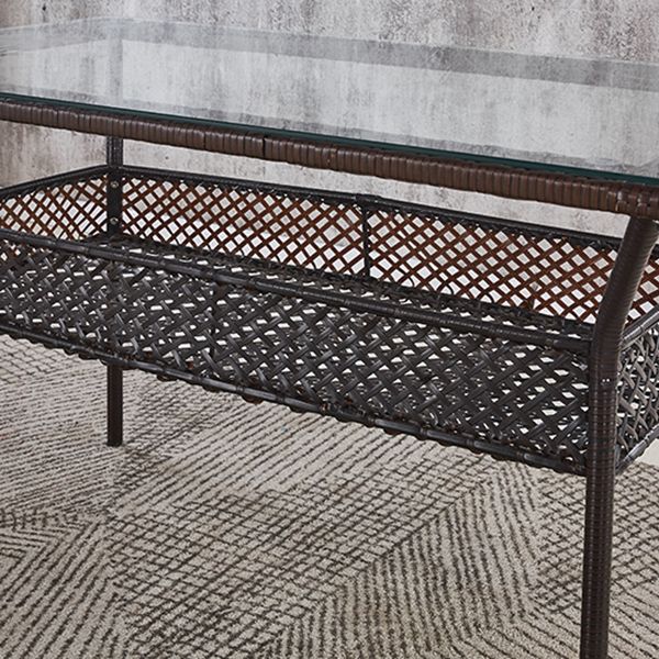 Rattan Contemporary Rectangular Dining Table Glass Top Table for Dining Room Clearhalo 'Dining Tables & Seating' 'Dining Tables' 'dining_table' 'furn' 'furn_dining_table' 'Furniture' 'furniture_dining_table' 'Kitchen & Dining Furniture' 'kitchen' 'kitchen_dining_table' 1200x1200_25c17423-92ed-479e-be25-68b1e84da0f2
