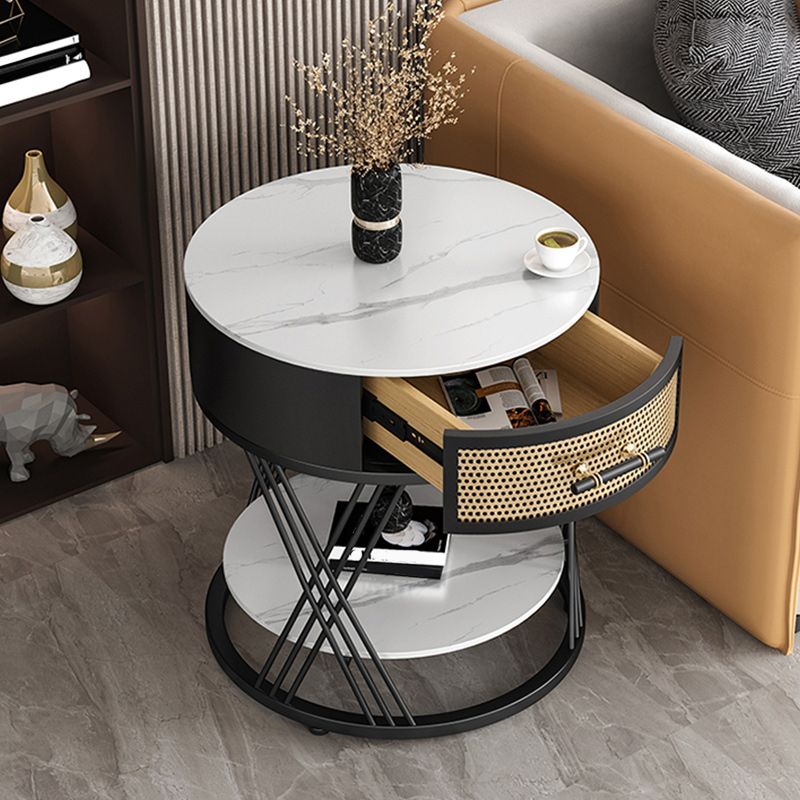Drawer Side Accent Table Stone Top Metal Frame End Table with Shelf Clearhalo 'Coffee & Accent Tables' 'End & Side Tables' 'end_side_tables' 'furn' 'furn_end_side_tables' 'Furniture' 'Living Room Furniture' 1200x1200_25c2b54b-3dff-46e2-bd5a-8bc11d125da1
