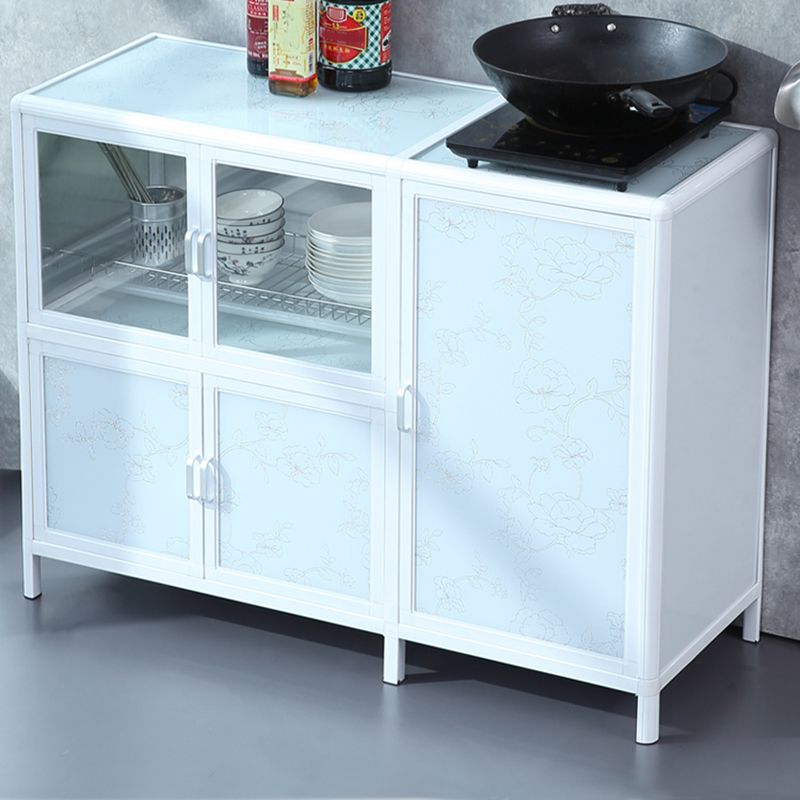 Modern Kitchen Metal Buffet/Console Cabinets Doors Dining Server in White Clearhalo 'buffet_sideboard' 'Buffets & Sideboards' 'furn' 'furn_buffet_sideboard' 'Furniture' 'Kitchen & Dining Furniture' 1200x1200_25c4ddbb-541e-4c35-b533-7bc43037ecd4