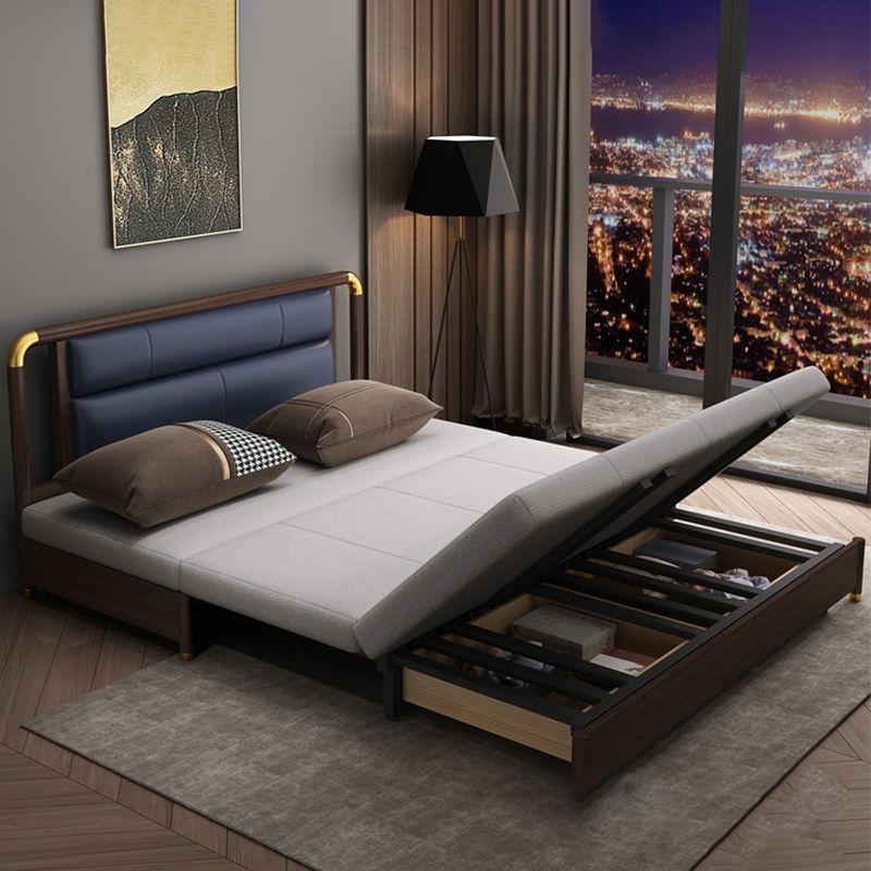 Divano letto in legno in legno massiccio di divano di lino convertibile in grigio