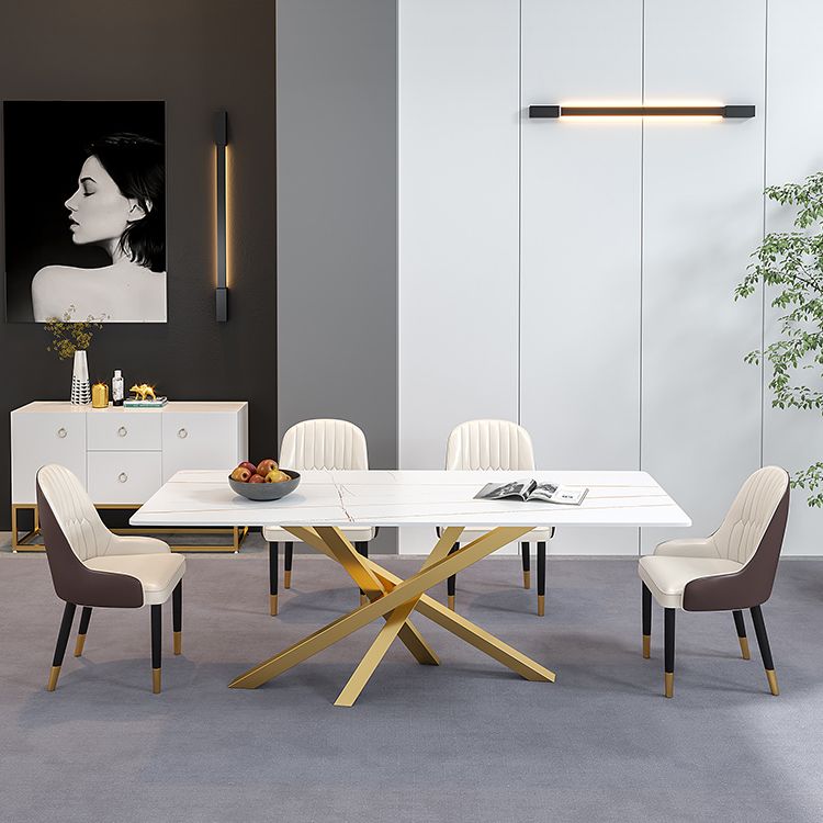 Luxury Sintered Stone Top Dining Table Rectangle Table with Metal Pedestal Clearhalo 'Dining Tables & Seating' 'Dining Tables' 'dining_table' 'furn' 'furn_dining_table' 'Furniture' 'furniture_dining_table' 'Kitchen & Dining Furniture' 'kitchen' 'kitchen_dining_table' 1200x1200_25c7a2f2-18c8-45a1-9bc6-6dfa9692b17a
