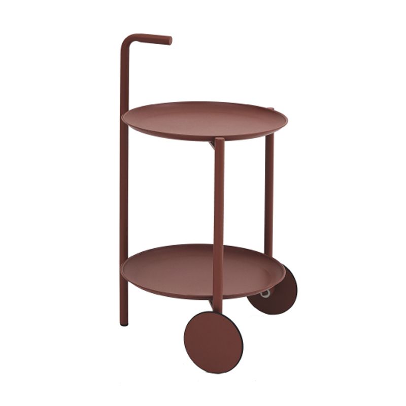 Table d'appoint supérieur du plateau rond du milieu du siècle du milieu du siècle avec roue et étagère