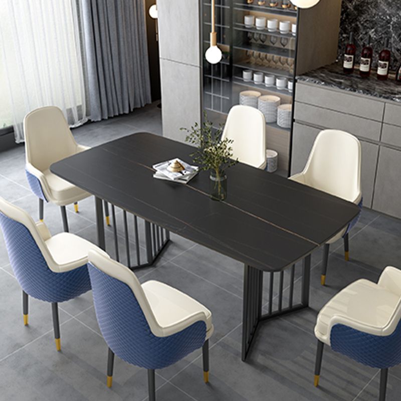 Black Metal Double Pedestal Dining Table Industrial Rectangle Fixed Table Clearhalo 'Dining Tables & Seating' 'Dining Tables' 'dining_table' 'furn' 'furn_dining_table' 'Furniture' 'furniture_dining_table' 'Kitchen & Dining Furniture' 'kitchen' 'kitchen_dining_table' 1200x1200_25ca3caa-5bc5-46a1-96a7-fcc0a0898157