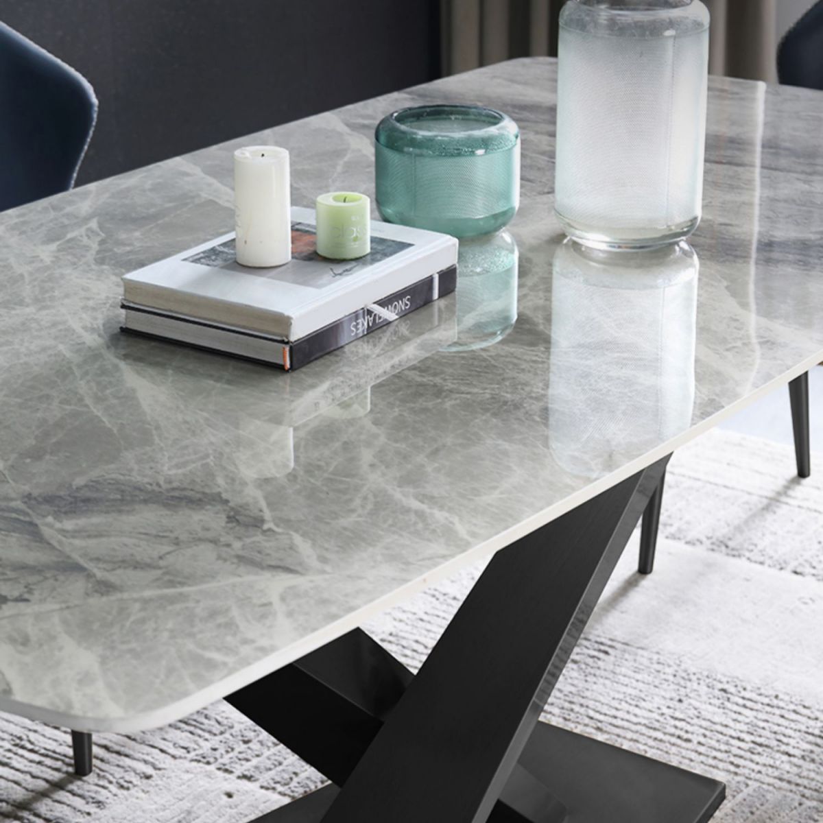 Modern Dinette Set with Solid Back Chairs 1/4/5/6/7 Pcs Gray Stone Dining Table Set