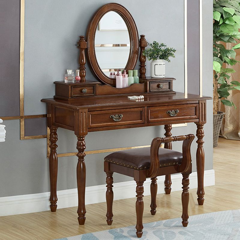 19.68" Wide Rubberwood Vanity Set Make-up Vanity with Drawer and Mirror