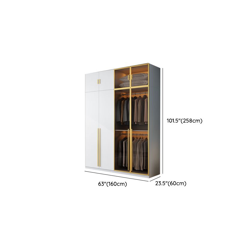 Modern Wood and Glass Wardrobe Freestanding Wardrobe with Soft Close Drawers and Doors
