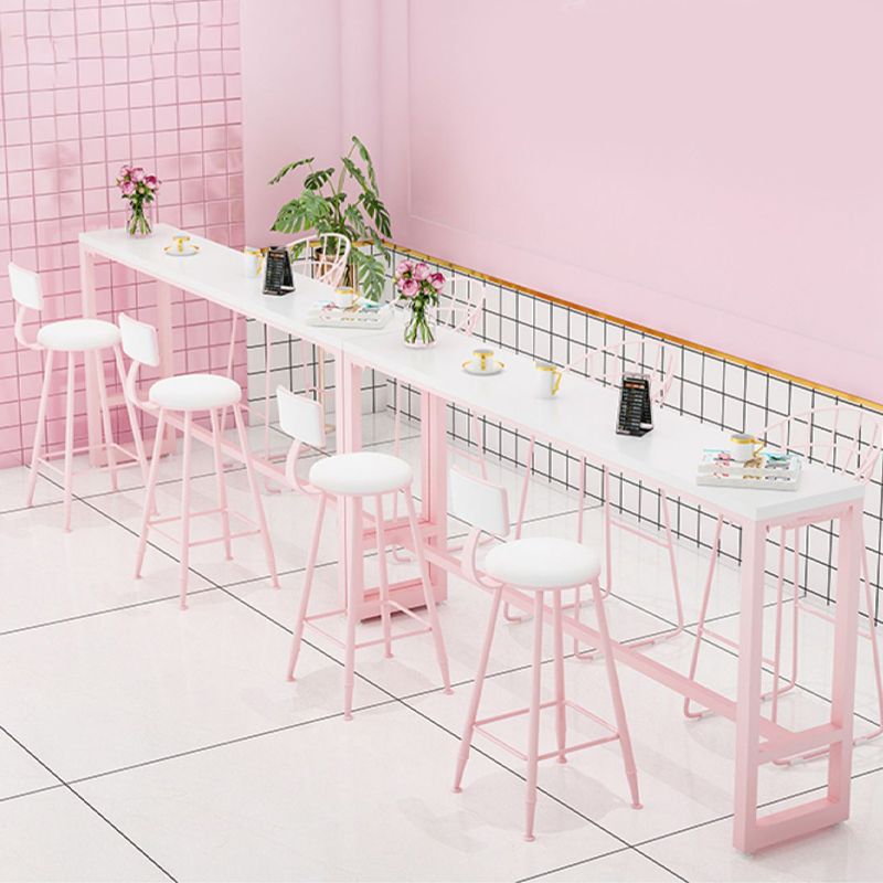 Glam Rectangle Bar Stool Table White Top Pub Table with Pink Base Clearhalo 'Bar Furniture' 'Bar Tables' 'bar_tables' 'furn' 'furn_bar_tables' 'Furniture' 'Kitchen & Dining Furniture' 1200x1200_25d0669a-7571-4a33-b45c-112b566dc7be