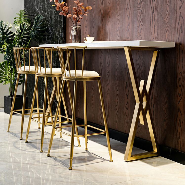 Glam Marble Bar Table with Rectangle Table Top Gold Double Pedestal Table - 42" H Clearhalo 'Bar Furniture' 'Bar Tables' 'bar_tables' 'furn' 'furn_bar_tables' 'Furniture' 'furniture_bar_tables' 'Kitchen & Dining Furniture' 1200x1200_25d139a3-de31-48d3-a101-8cac2ba08204