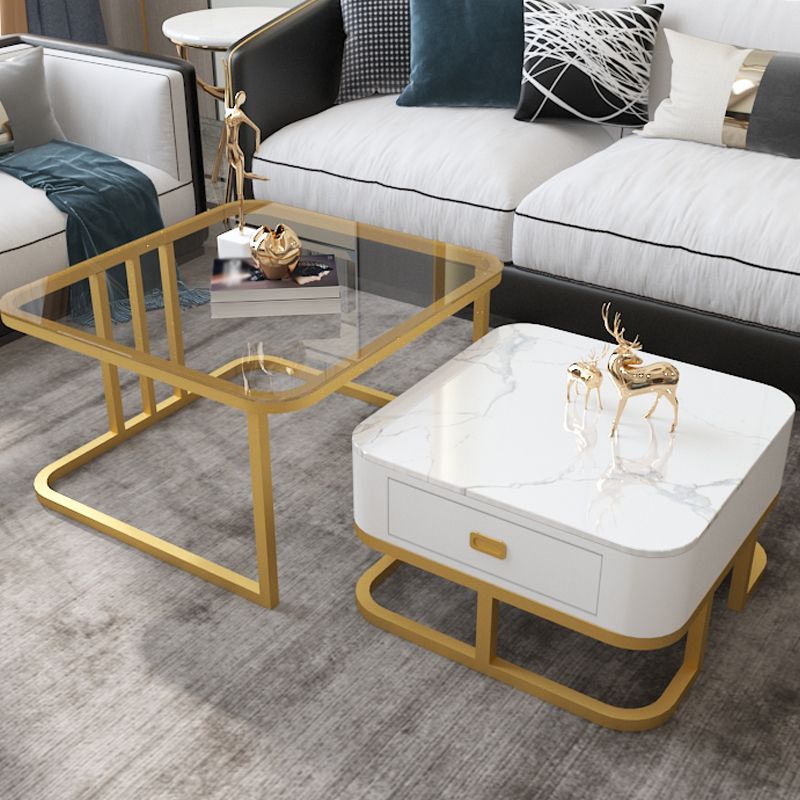 Round Slate/ Glass Coffee Table Frame 2 Nesting Cocktail Table with Storage Clearhalo 'Coffee & Accent Tables' 'Coffee Tables' 'coffee_tables' 'furn' 'furn_coffee_tables' 'Furniture' 'furniture_coffee_tables' 'Living Room Furniture' 1200x1200_25d3d730-fa83-46ed-951f-9f672694bad5