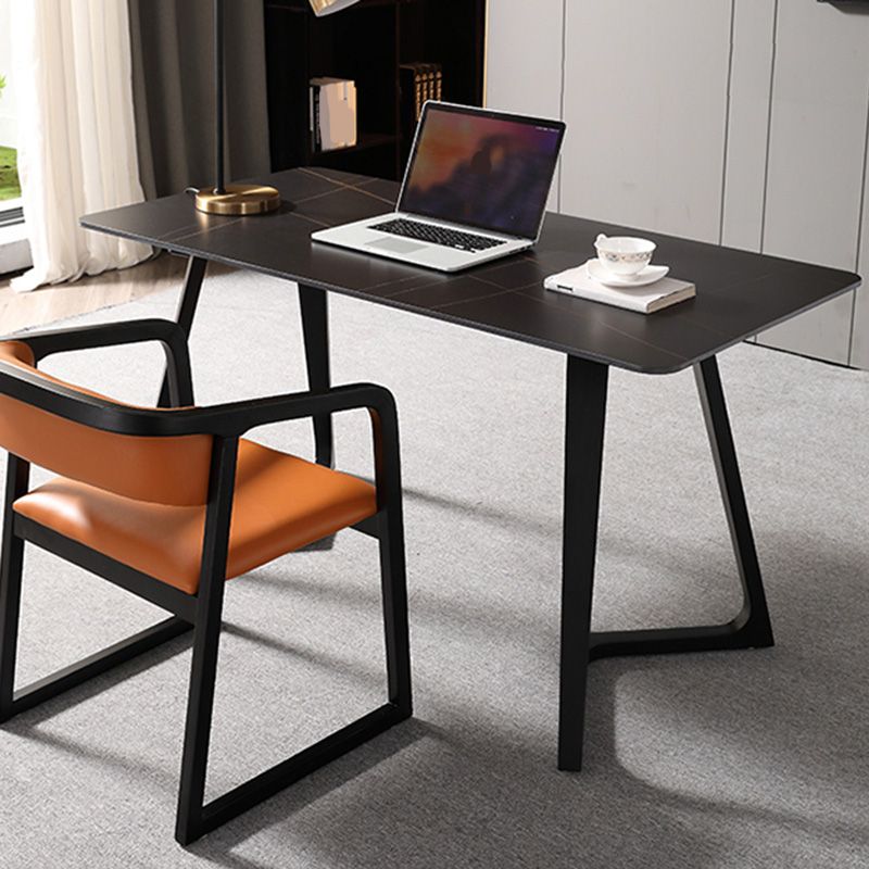 Black Rectangular Office Desk with Black Metal Base Modern Desk Clearhalo 'furn' 'furn_office_desk' 'Furniture' 'Office Desks' 'Office Furniture' 'office_desk' 1200x1200_25dfae75-df92-43e6-a44a-d26b4f862103
