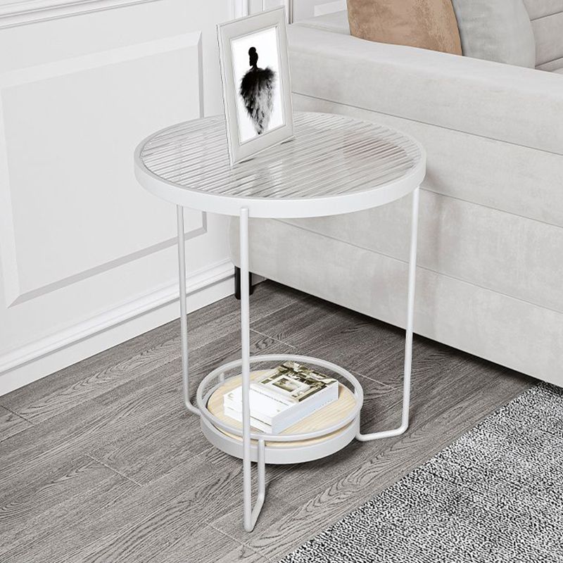 Modern 23.62" Tall Iron Frame End Table Round Glass Top Side Table with Shelf