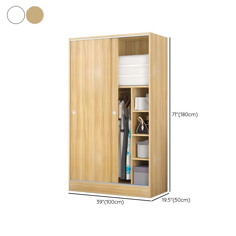 White Wood Double Door Industrial Wardrobe 5 Shelves Cabinet