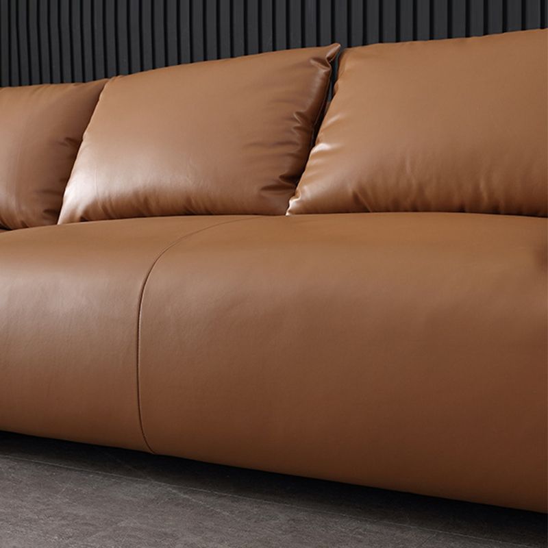 Orange Faux Ledersofa moderne Kissen -Oberarm -Sofa mit Kissen