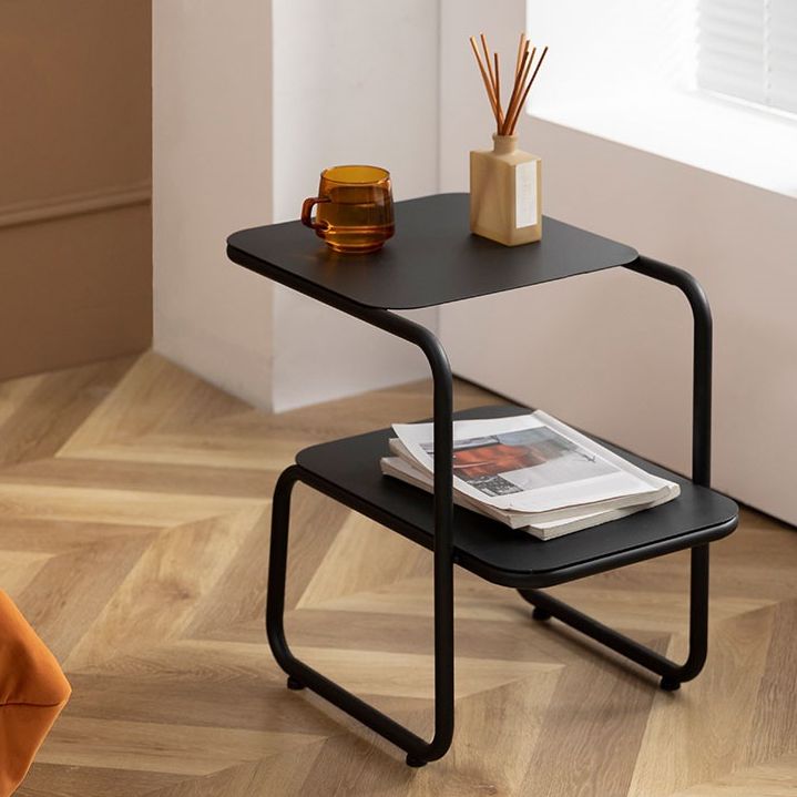 Square Sleigh Base Design Metal Table Medieval Modern Style with Storage Rack Side Table Clearhalo 'Coffee & Accent Tables' 'End & Side Tables' 'end_side_tables' 'furn' 'furn_end_side_tables' 'Furniture' 'Living Room Furniture' 1200x1200_25e6c0e2-8b94-49d9-8f8a-0f98c34eda75