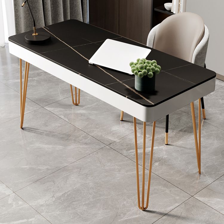 Glam 1-drawer Office Desk Sintered Stone Writing Desk for Home Clearhalo 'furn' 'furn_office_desk' 'Furniture' 'furniture_office_desk' 'Office Desks' 'Office Furniture' 'office_desk' 1200x1200_25f22247-ed2f-463b-8a21-06b9227b2ac6