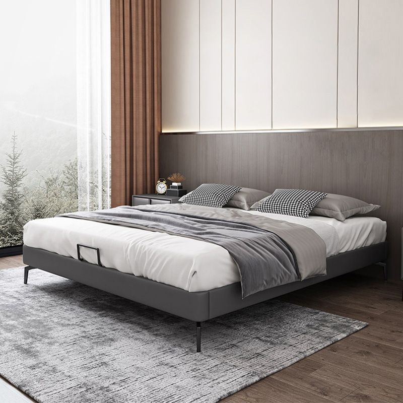 Piattaforma grigio scuro letto in legno e piattaforma imbottita con gambe metalliche