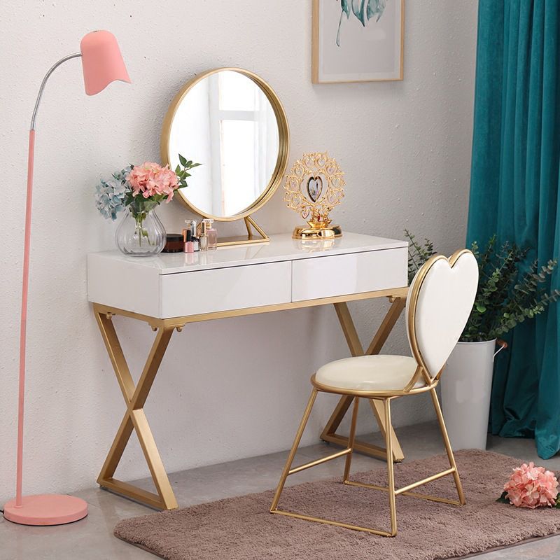 Contatore per trucco bianco brillante 15,74 "tavoli da vanità larghi con 2 cassetti