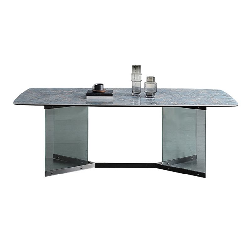 Rechthoekige blauwe stenen eettafel Modern gehard glazen meubels met schroeftafel