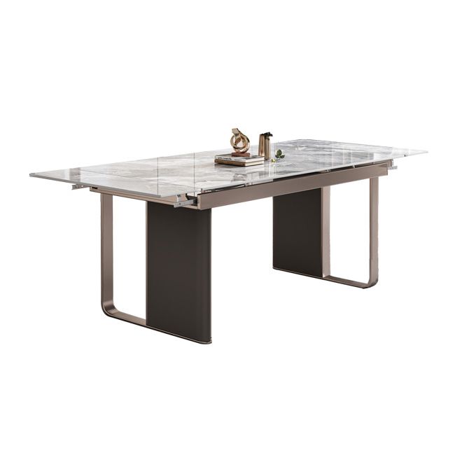 Minimalist Sintered Stone Extendable Dining Set Rectangle Kitchen Dining Set with Double Pedestal Clearhalo 'Dining Room Sets' 'Dining Tables & Seating' 'dining_room_set' 'furn' 'furn_dining_room_set' 'Furniture' 'furniture_dining_room_set' 'Kitchen & Dining Furniture' 'kitchen&dining_furn' 'kitchen' 1200x1200_25fdcec7-58ad-4af8-98ca-533a80b1de2a
