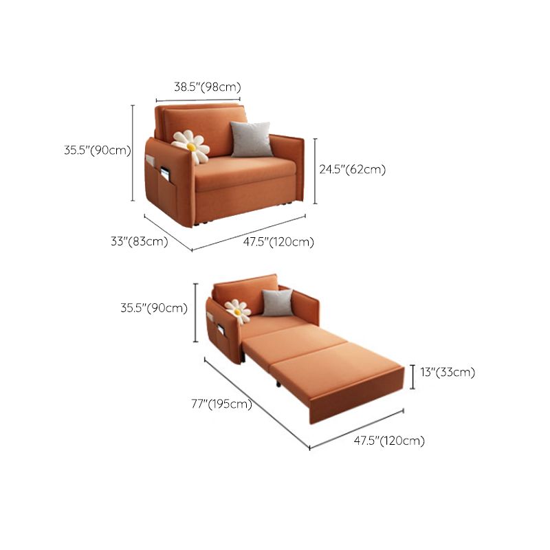 Modern Orange Seating Convertible Sofa Bed with Pillows for Apartment