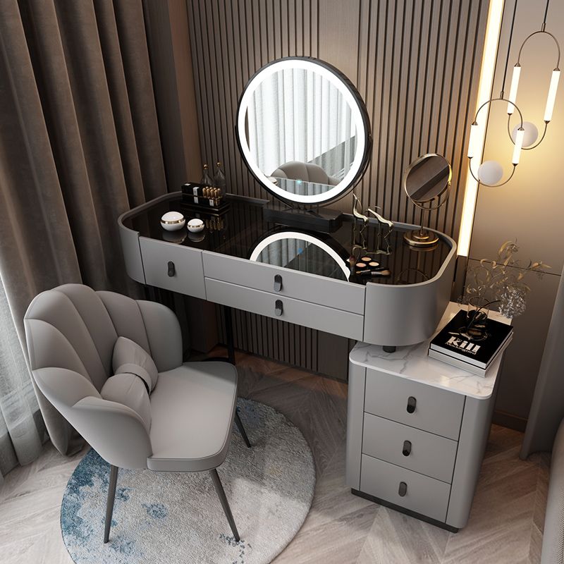 Glass/Stone Top Make-up Vanity Solid Wood Vanity Dressing Table with Storage Drawers
