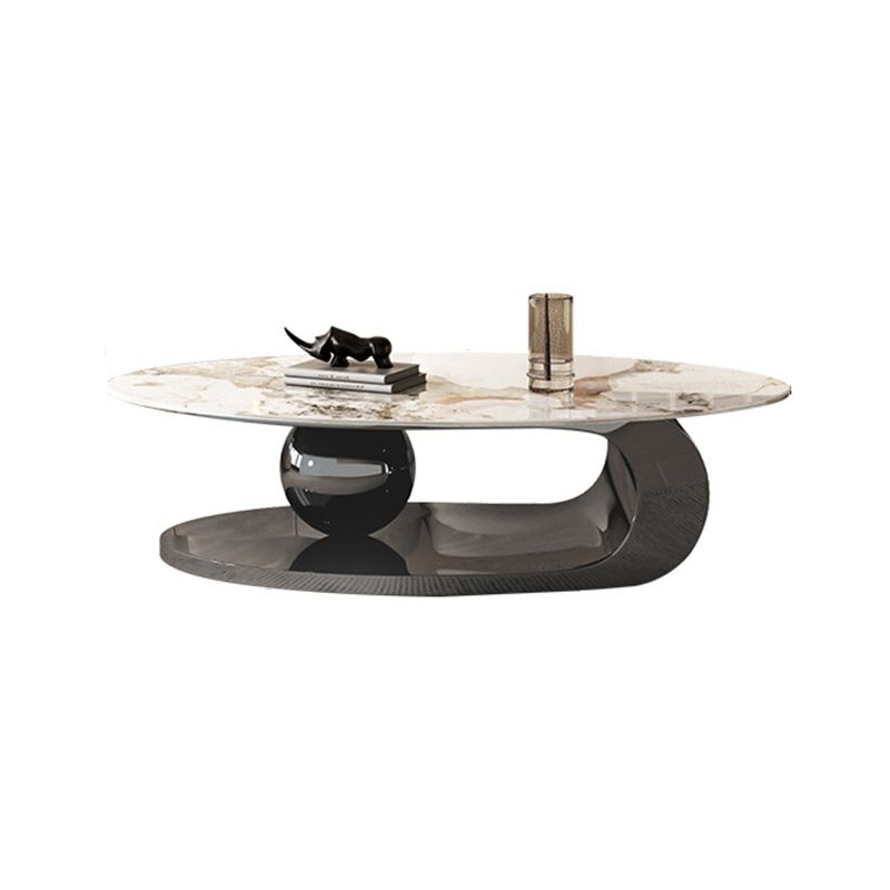 Elliptical Stone Glam Abstrakter Kaffee-Cocktailtisch mit Bodenregal