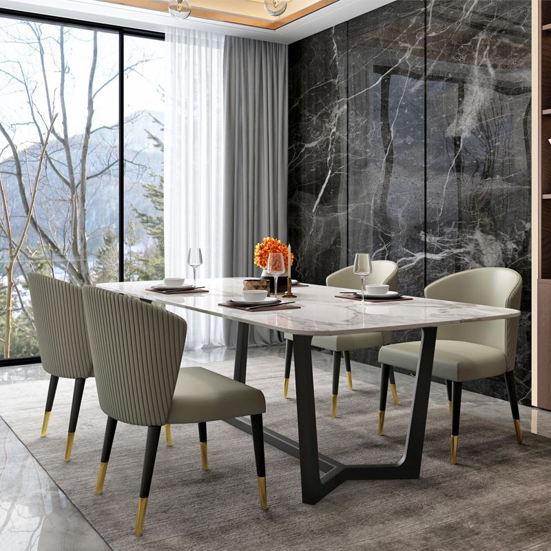 Juego de mesa de piedra sinterizada rectangular de estilo moderno 1/4/5/7 Piezas Set de comedor