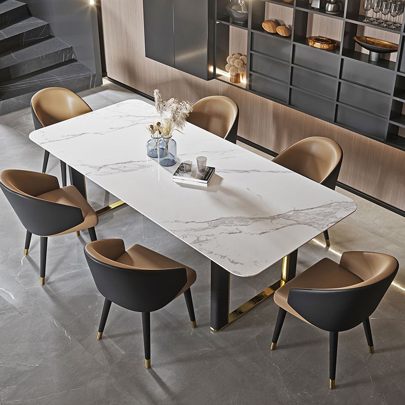 Ensemble de table à manger avec plateau en pierre blanche, ensemble de dinette rectangulaire design 1/4/6/7