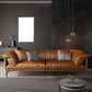 Contemporary Leathe Pillow Top Arm Sofa Set with Pillows in Brown