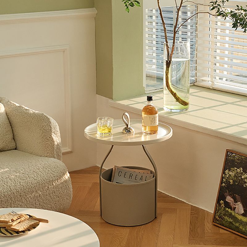 コンテンポラリーラウンドサイドエンドテーブルレザーペデスタルエンドテーブル