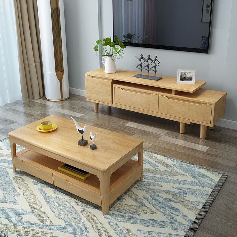 Console multimediale moderna Console TV in legno di gomma con 2 cassetti e ante