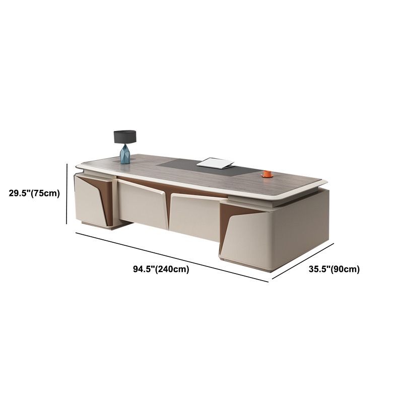 Scrivania da ufficio scuro taupe glam di scrittura rettangolare con cassetti