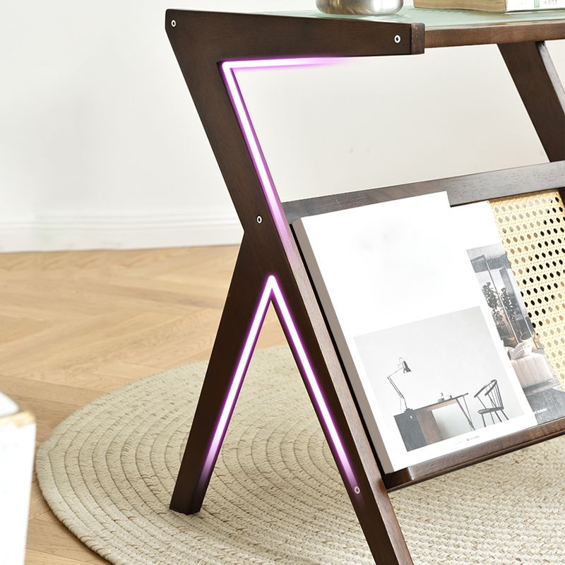 Tavolino laterale di accento rettangolare modernistico e laterale in legno e vetro