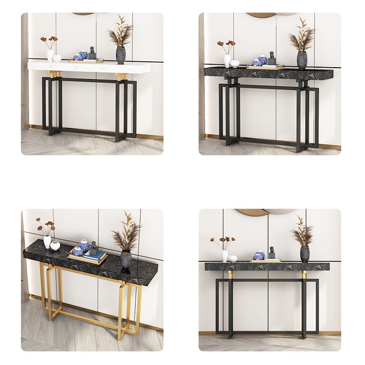 Rectangle Marble Top Console Table with Iron Trestle Base for Hall Clearhalo 'Console Tables' 'console_tables' 'Entry & Mudroom Furniture' 'furn' 'furn_console_tables' 'Furniture' 1200x1200_261113a4-3406-4b07-a596-b22e33a4fd01