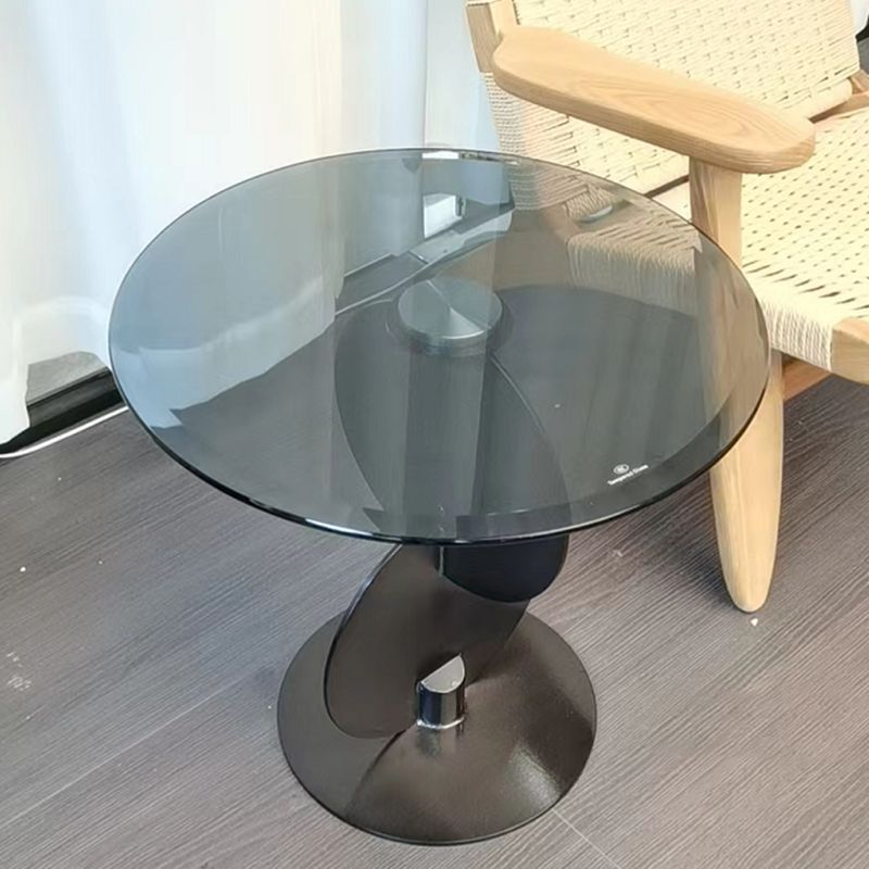 Contemporary Glass Round Top Side Table Metal Pedestal End Table Clearhalo 'Coffee & Accent Tables' 'End & Side Tables' 'end_side_tables' 'furn' 'furn_end_side_tables' 'Furniture' 'Living Room Furniture' 1200x1200_261201b1-b037-4424-a3d6-a17492dd9ebd