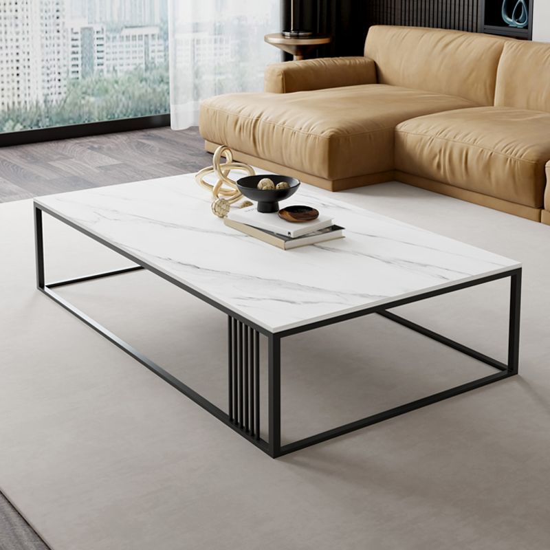 Glam Rectangle Stone Top Coffee Table with Steel Frame Base 1 Piece