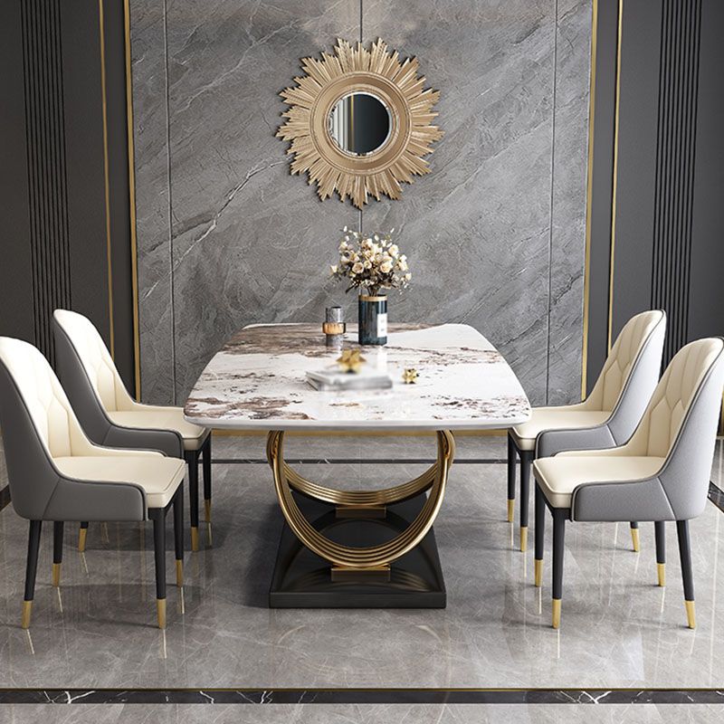 Nordic Glam Sintered Stone Dining Table Set 1/2/5/7 Pieces Dining Set for Home Clearhalo 'Dining Room Sets' 'Dining Tables & Seating' 'dining_room_set' 'furn' 'furn_dining_room_set' 'Furniture' 'furniture_dining_room_set' 'Kitchen & Dining Furniture' 1200x1200_261806ba-2df2-4810-938e-6f65384d6369
